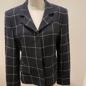 Vintage Jones New York Wool Windowpane Blazer – Navy & Tan, Size 10